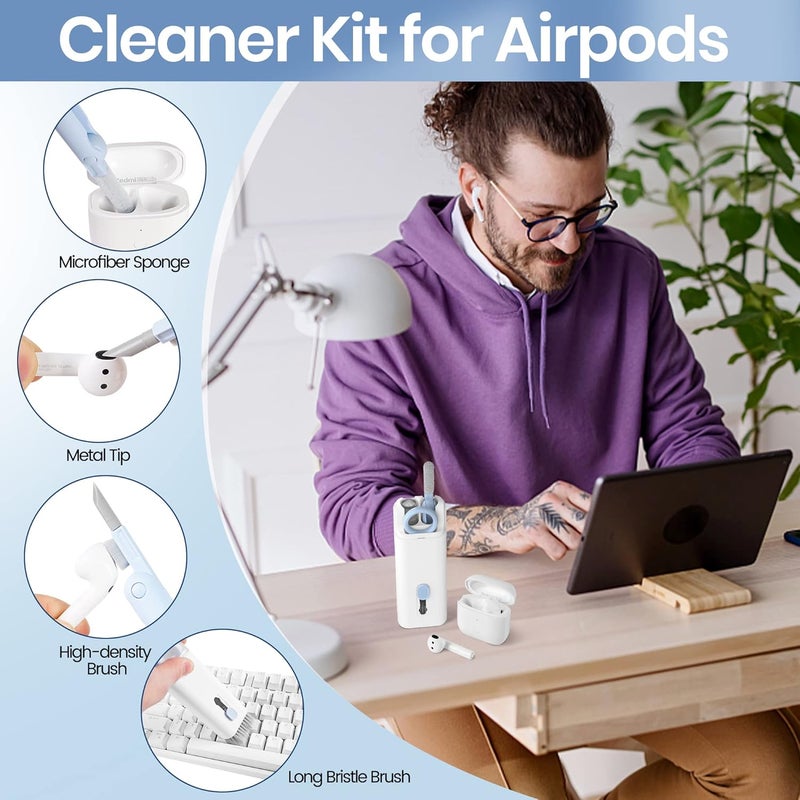 VUBOJO Laptop Screen Keyboard Earbud Cleaner Kit，Electronics Cleaning Tool for MacBook iPad iPhone Pro Cell Phone,airpod Cleaner kit,Computer Cleaning Tool Kit(Blue) - Image 3